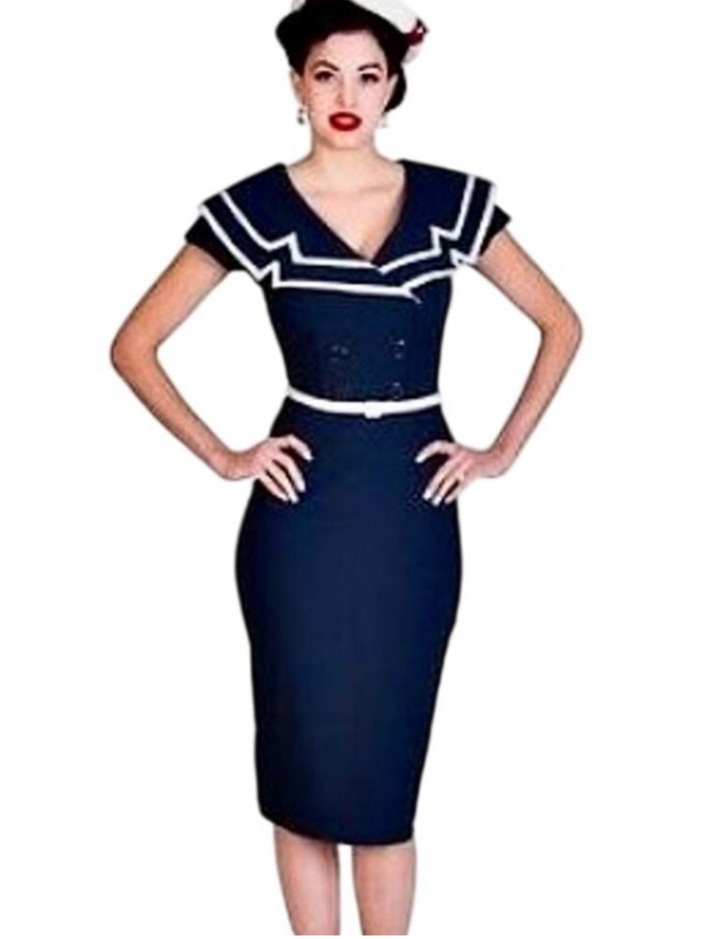 Tatyana Captain Sailor Retro Wiggle Pinup Bettie Dress Retro 40's Look Midi